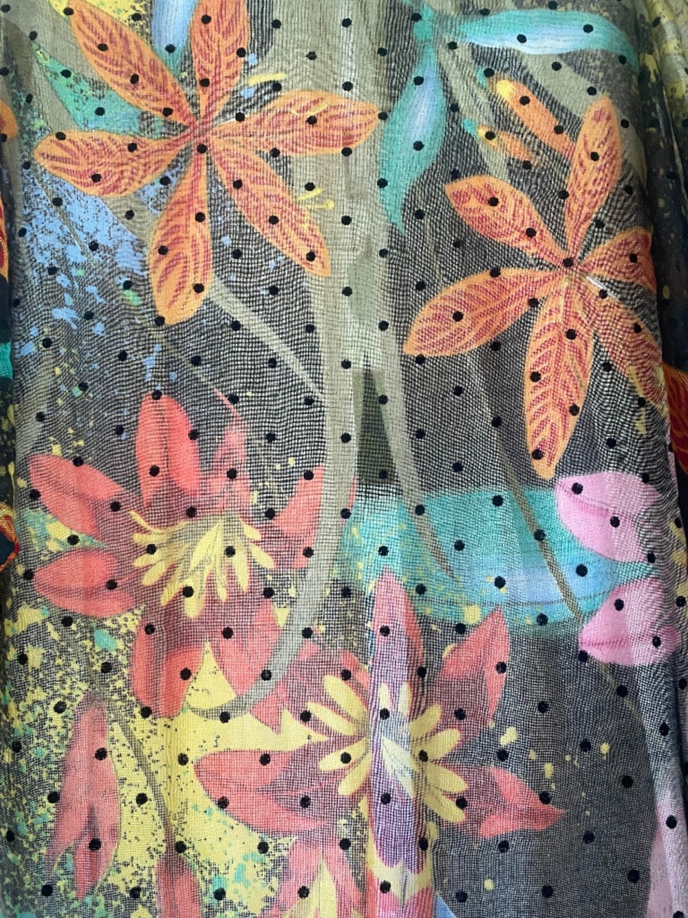 Desigual Floral Polka Dot Chiffon Scarf 72x39 Oblong Rectangular Wrap
